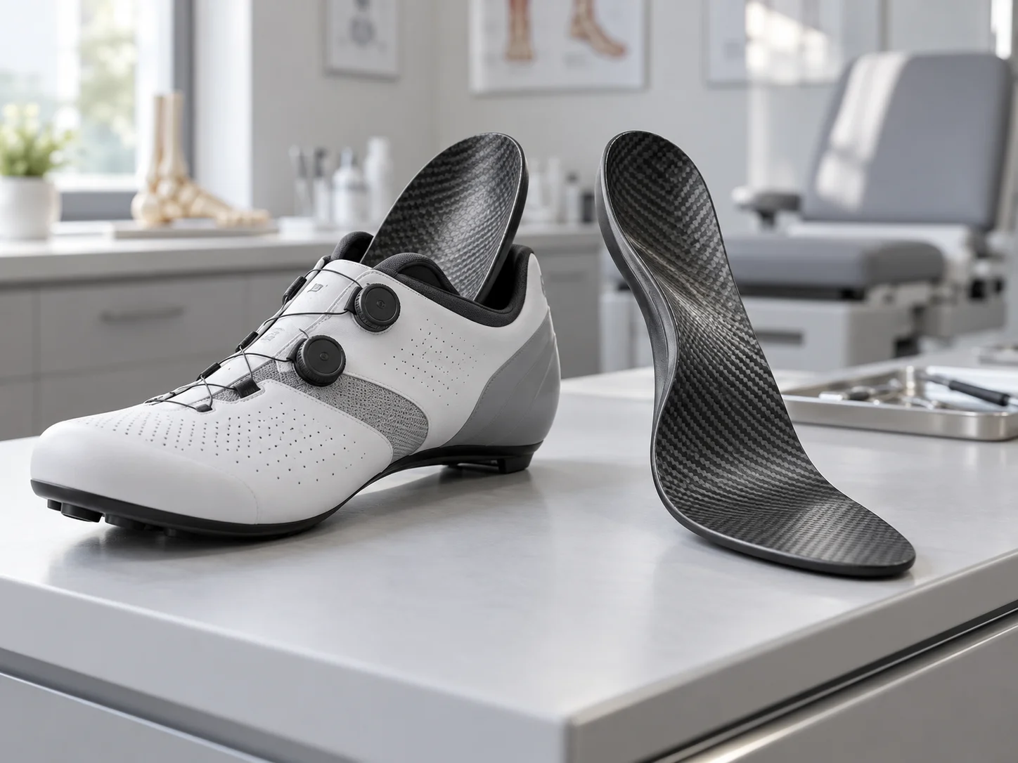 Zapatilla de ciclismo con plantilla a medida de fibra de carbono en Clínica Luis Salvador